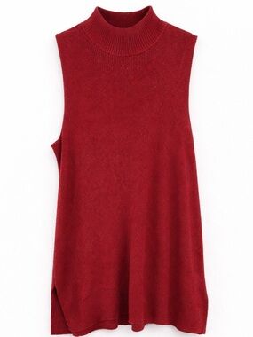 Chico’s Ribbed Mock Neck Sweater Tank Red Sleeveless Tunic Size XXL